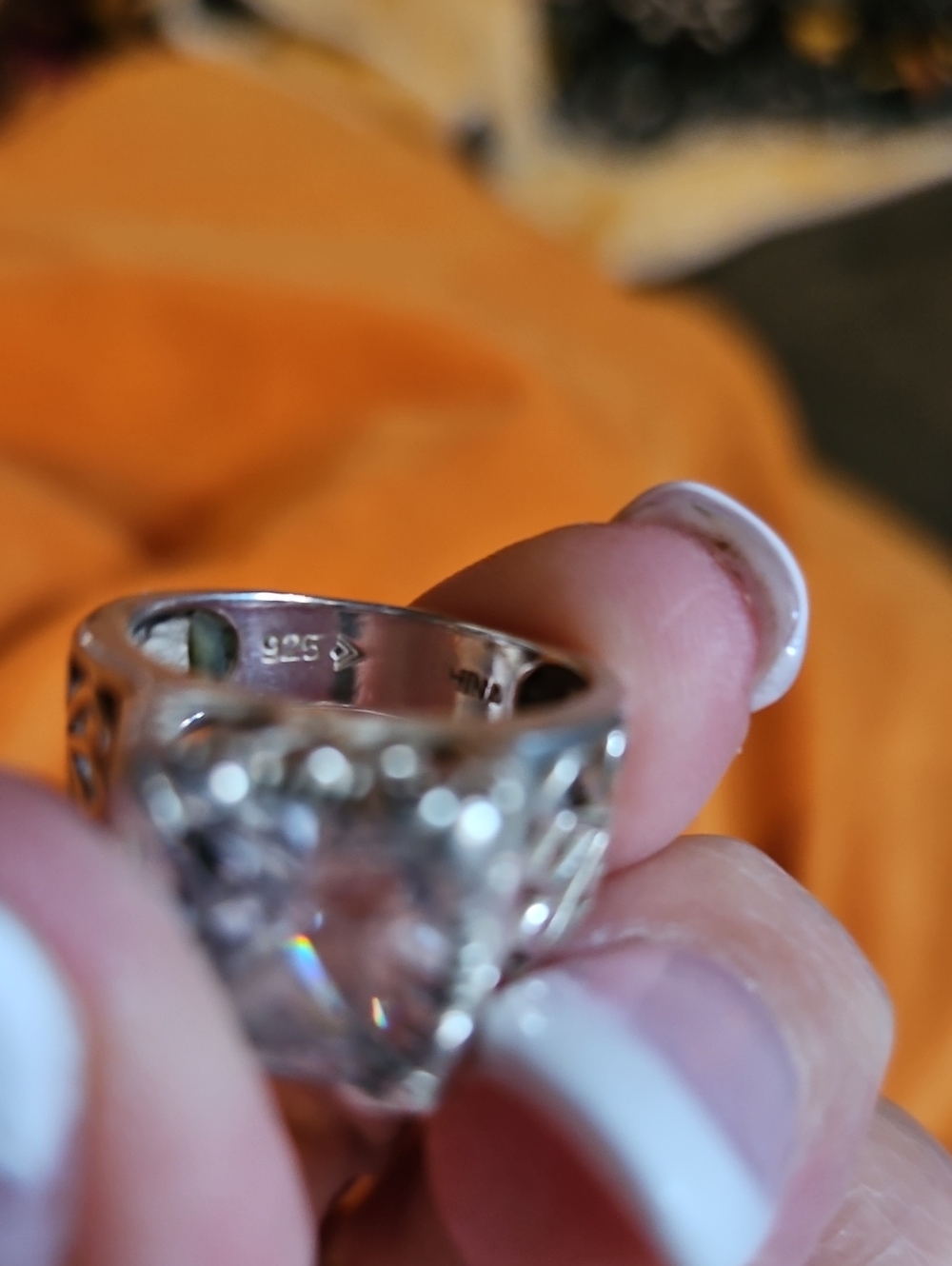 Sterling Silver Cushion-Cut Cubic Zirconia Statement Ring - Size 8 - Picture 5 of 12